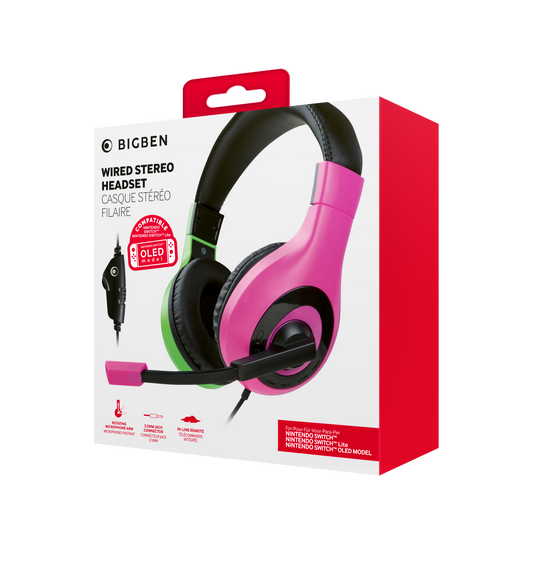 None Branded - Pink And Green Switch Headset - New Nintendo Switch