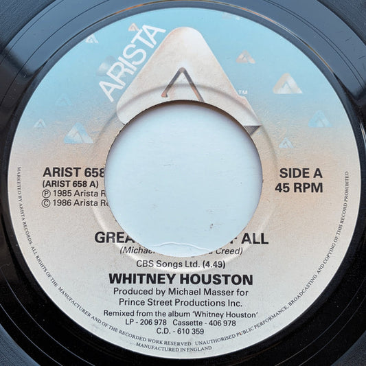 Whitney Houston - Greatest Love Of All - Used Vinyl Record 7"