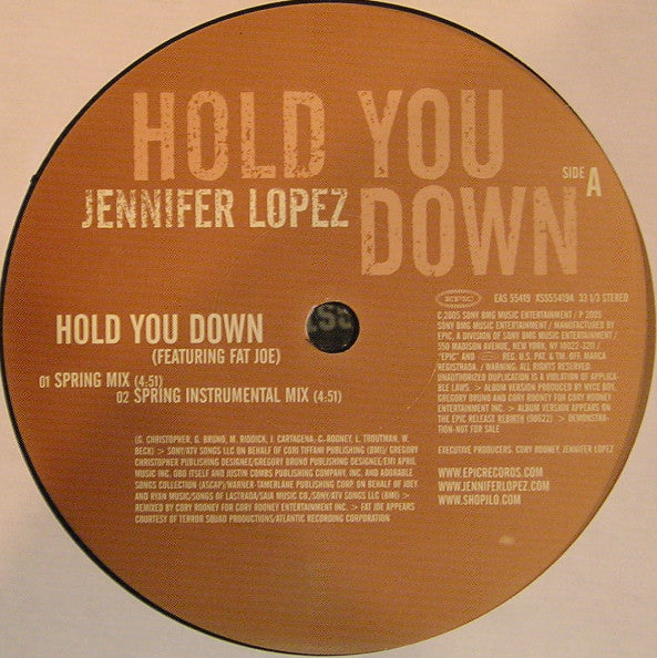 Jennifer Lopez - Hold You Down - Used Vinyl Record 12"
