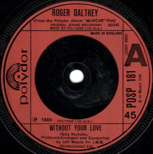 Roger Daltrey - Without Your Love - Used Vinyl Record 7"