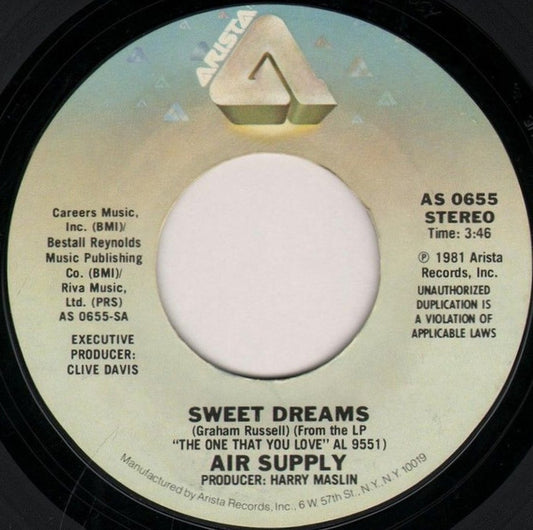 Air Supply - Sweet Dreams / Don't Turn Me Away - Used Vinyl Record 7"