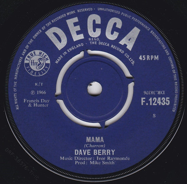 Dave Berry - Mama - Used Vinyl Record 7"