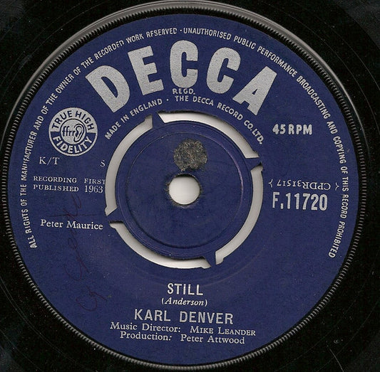 Karl Denver - Still - Used Vinyl Record 7"