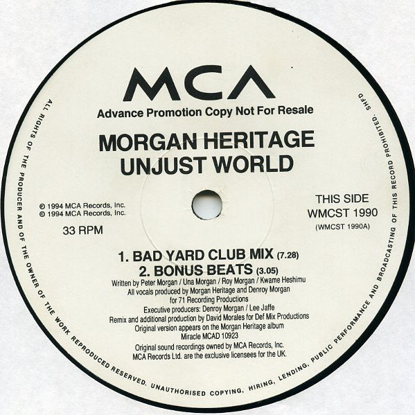 Morgan Heritage - Unjust World - Used Vinyl Record 12"