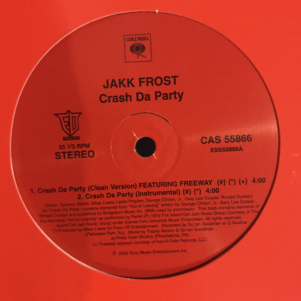 Jakk Frost - Crash Da Party / Blast Wit Us - Used Vinyl Record 12"
