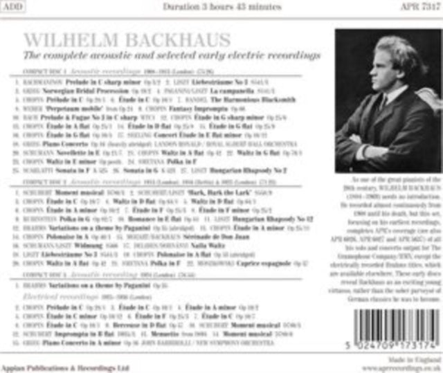 WILHELM BACKHAUS - BACKHAUS - ACOUSTIC RECORDINGS - CD