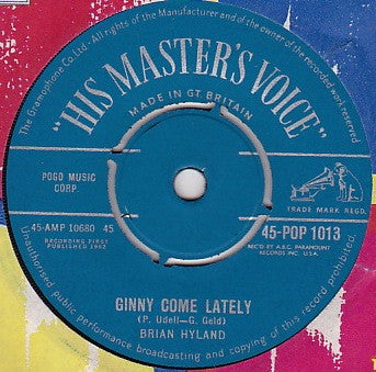 Brian Hyland - Ginny Come Lately - Used Vinyl Record 7"