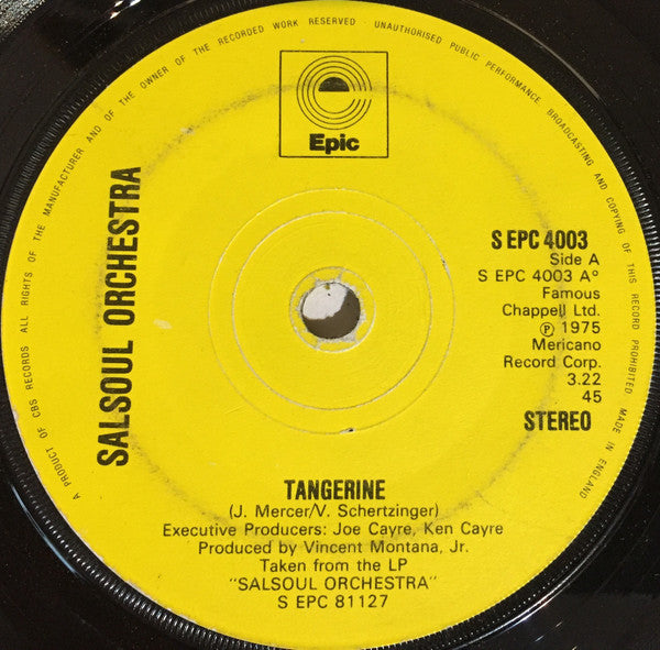 Salsoul Orchestra - Tangerine / Get Happy - Used Vinyl Record 7"