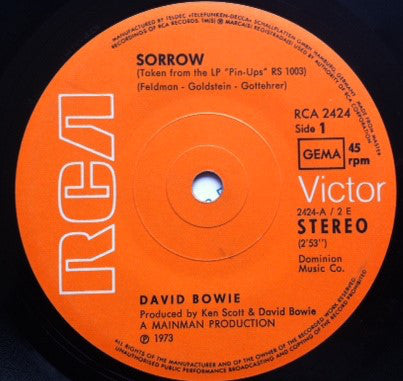 David Bowi - Sorrow - Used Vinyl Record 7"