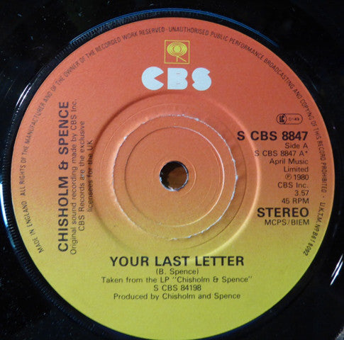 Chisholm & Spence - Your Last Letter - Used Vinyl Record 7"