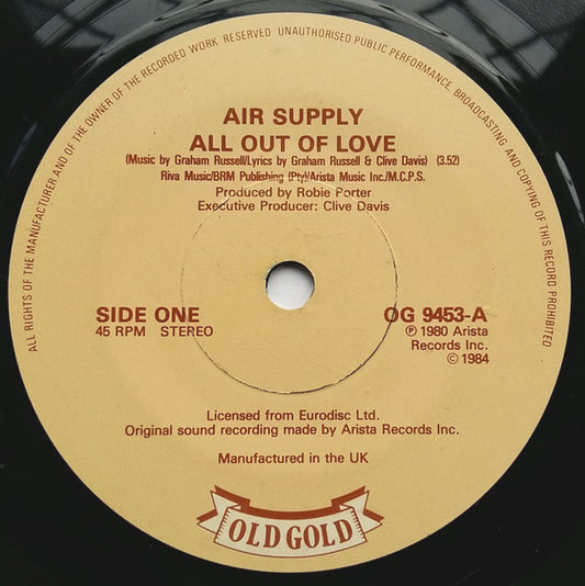 Air Supply - All Out Of Love / Even The Nights Are Better - Used Vin