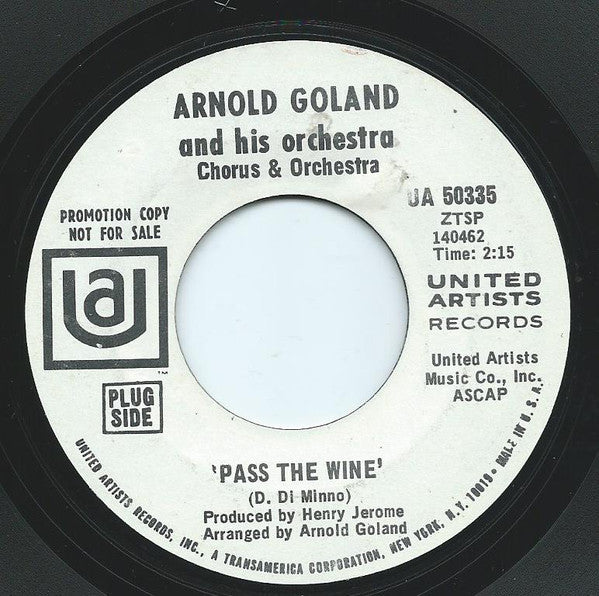 Arnold Goland And Or - Pass The Wine - Used Vinyl Record 7"