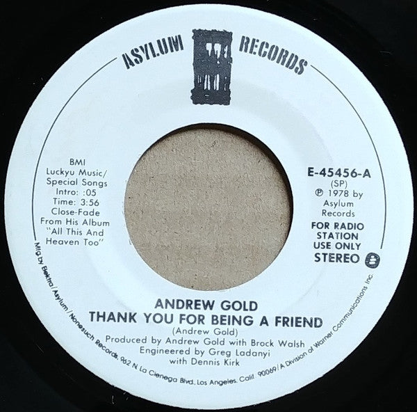 Andrew Gold - Thank You For Being A Friend - Used Vinyl Recor