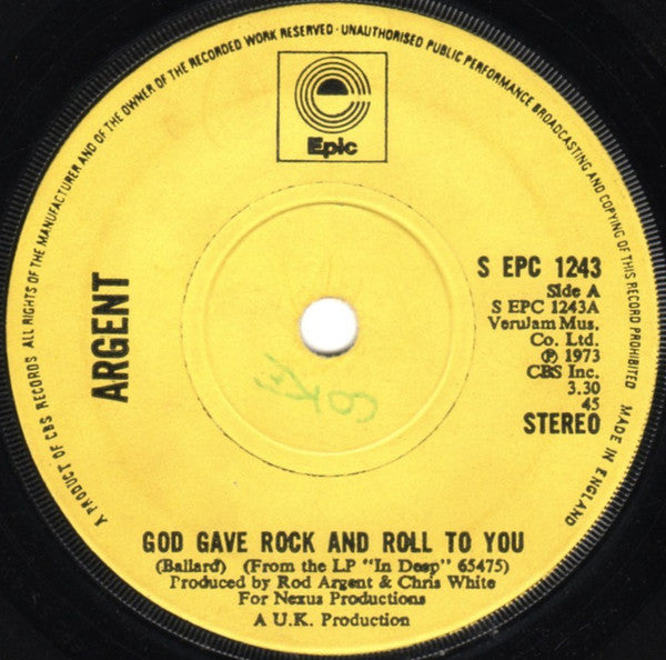 Argent - God Gave Rock And Roll To You - Used Vinyl Record 7"
