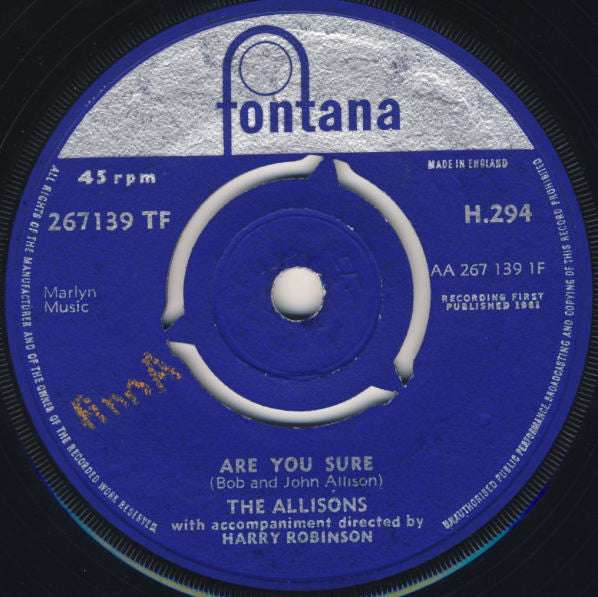 Allisons - Are You Sure - Used Vinyl Record 7"