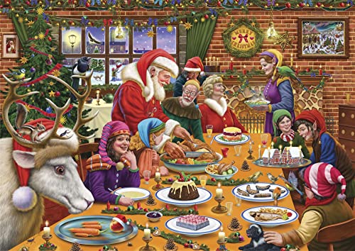 Christmas Dinner at Santa's Workshop 1000 Piece Puzzle - Paperback