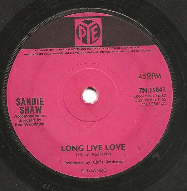 Sandie Shaw - Long Live Love - Used Vinyl Record 7"