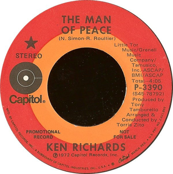Ken Richards - Man Of Peace - Used Vinyl Record 7"