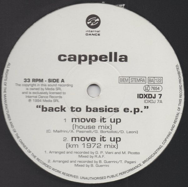 Cappella - Back To Basics E.P. - Used Vinyl Record 12"