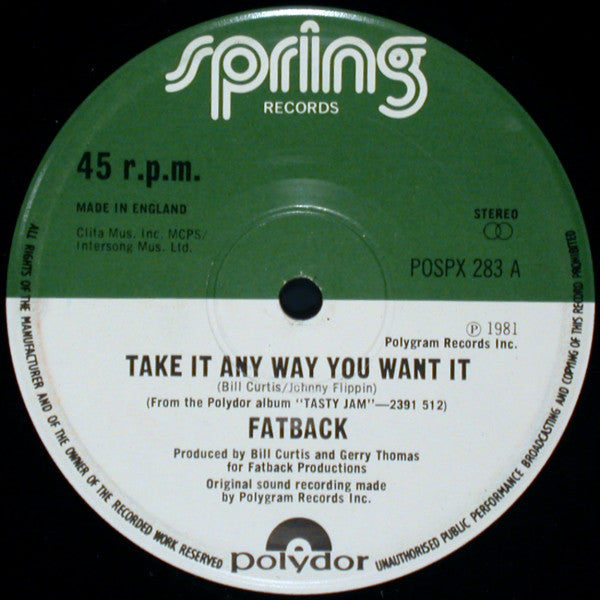 Fatback Band - Take It Any Way You Want It - Used Vinyl Record 12"