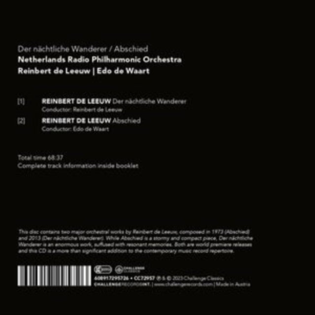 REINBERT DE LEEUW - : Der Nachtliche Wanderer; Abschied - CD