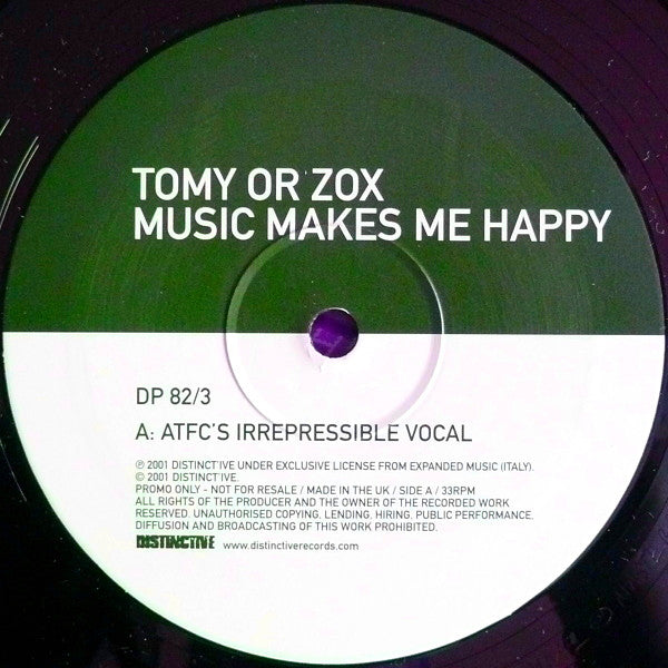 Tomy Or Zox - Music Makes Me Happy - Used Vinyl Record 12"
