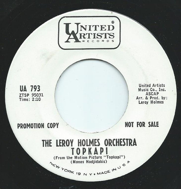 Leroy Holmes Orchest - Topkapi - Used Vinyl Record 7"
