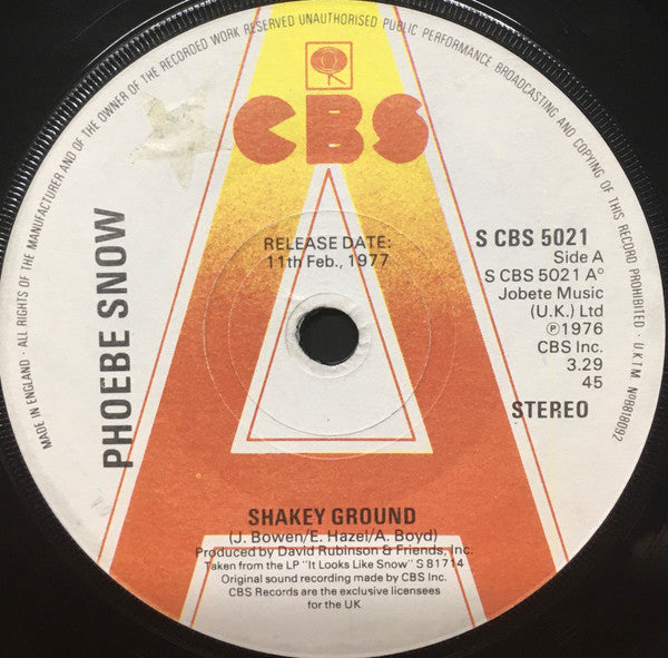 Phoebe Snow - Shakey Ground - Used Vinyl Record 7"