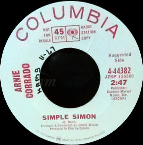 Arnie Corrado - Simple Simon - Used Vinyl Record 7"