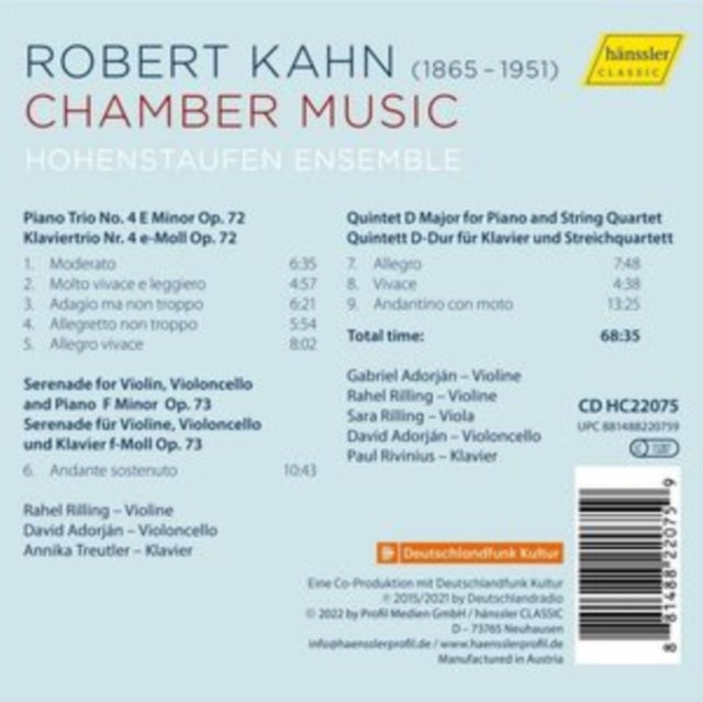 HOHENSTAUFEN ENSEMBL - ROBERT KAHN CHAMBER MUSIC - CD