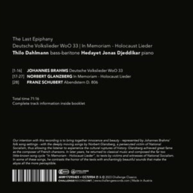 THILO / HEDAYET DAHL - Last Epiphany - Brahms: Deutsche Volkslieder; Gla
