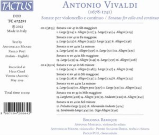 ANTONIO MOSTACCI; BO - ANTONIO VIVALDI SONATAS FOR C - CD