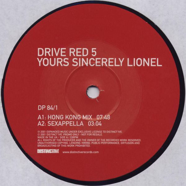 Drive Red 5 - Yours Sincerely Lionel - Used Vinyl Record 12"