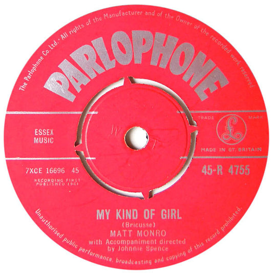 Matt Monro - My Kind Of Girl - Used Vinyl Record 7"