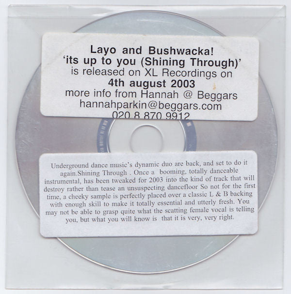 Layo & Bushwacka! - It's Up To You [Shining Through] - Used