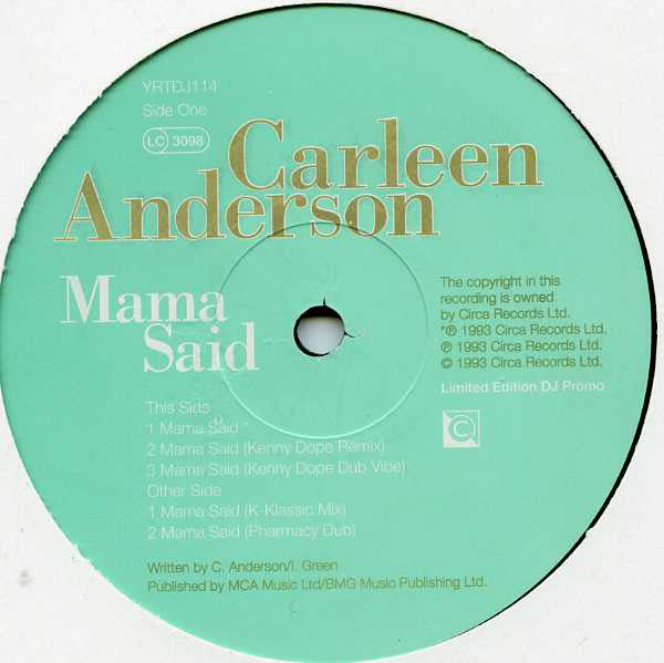 Carleen Anderson - Mama Said - Used Vinyl Record 12"