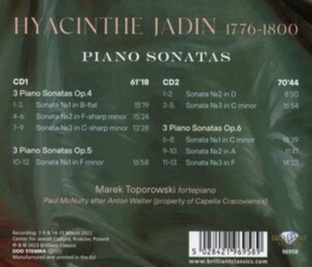 MAREK TOPOROWSKI - JADIN PIANO SONATAS OP.4-6 - CD