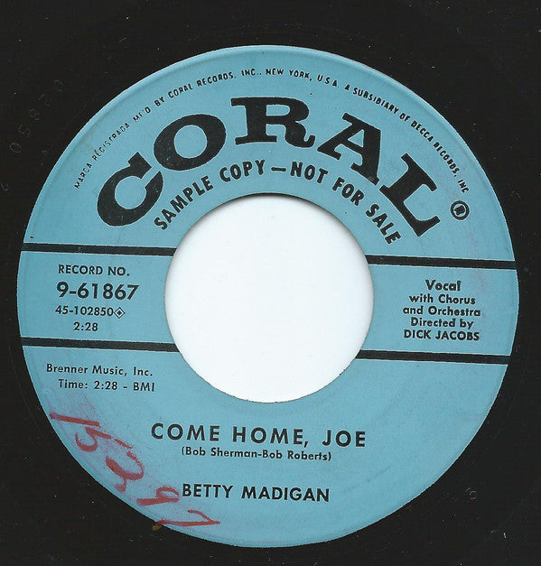 Betty Madigan - Come Home, Joe - Used Vinyl Record 7"