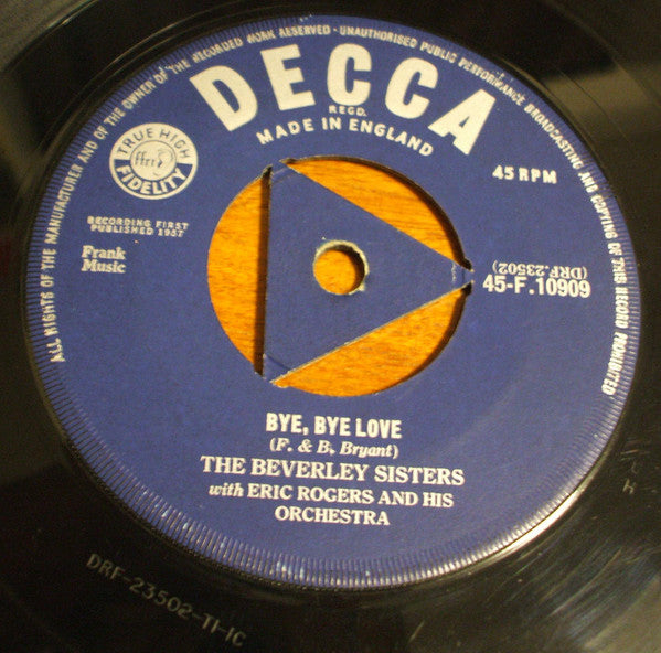 Beverley Sisters - Bye Bye Love - Used Vinyl Record 7"