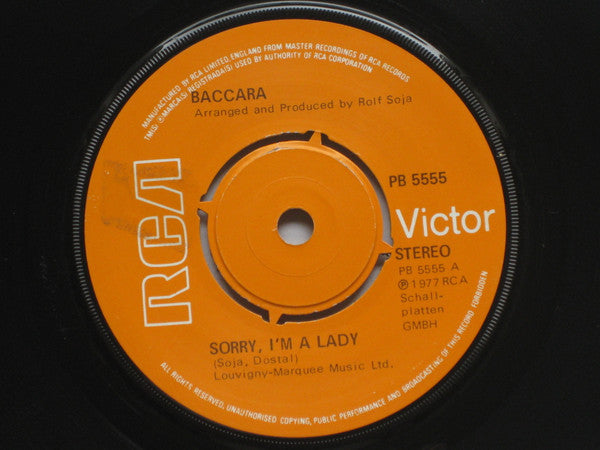Baccara - Sorry, I'm A Lady - Used Vinyl Record 7"