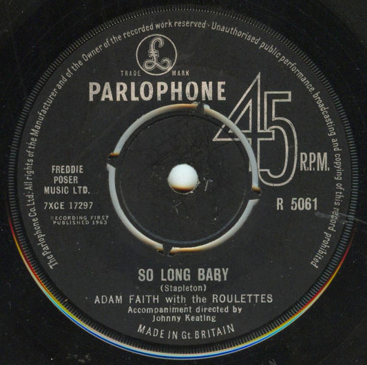 Adam Faith - So Long Baby - Used Vinyl Record 7"