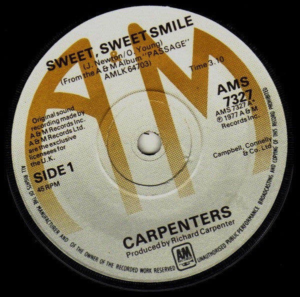 Carpenters - Sweet, Sweet Smile - Used Vinyl Record 7"