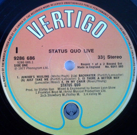 Status Quo - Live - Used Vinyl Record