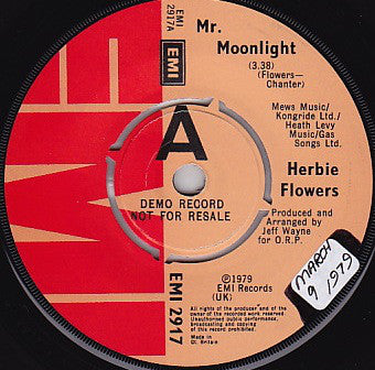 Herbie Flowers - Mr Moonlight - Used Vinyl Record 7"