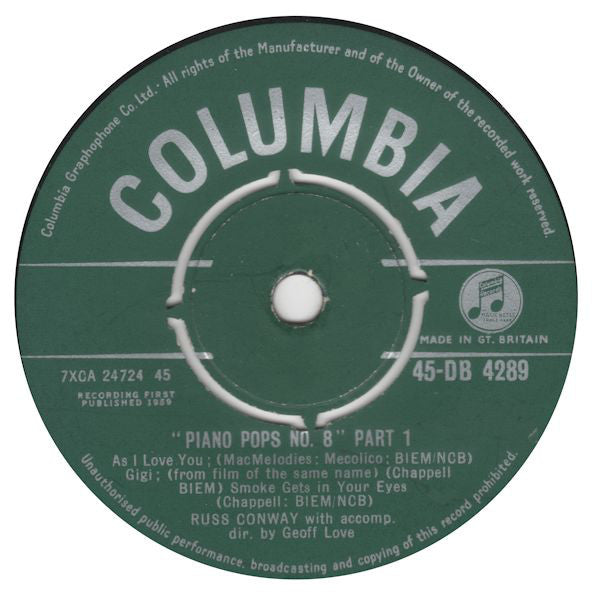 Russ Conway - "Piano Pops No. 8" - Used Vinyl Record 7"
