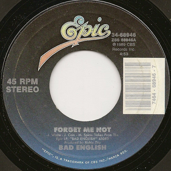 Bad English - Forget Me Not - Used Vinyl Record 7"