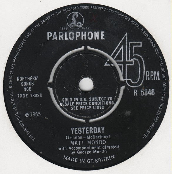 Matt Monro - Yesterday - Used Vinyl Record 7"