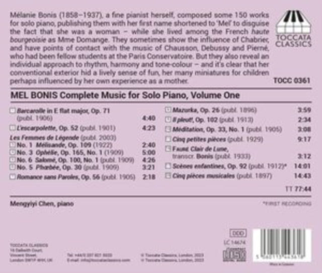 MENGYIYI CHEN - BONIS - MUSIC FOR SOLO PIANO - CD