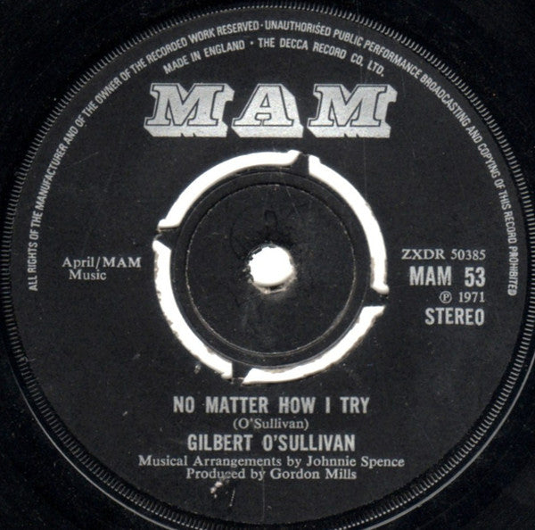 Gilbert O'Sullivan - No Matter How I Try - Used Vinyl Record 7"