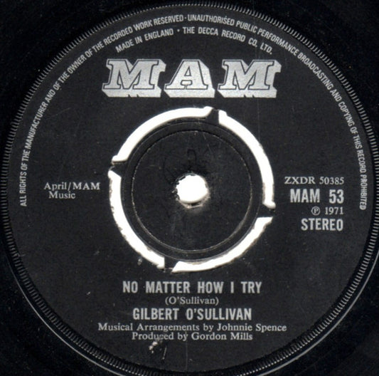 Gilbert O'Sullivan - No Matter How I Try - Used Vinyl Record 7"